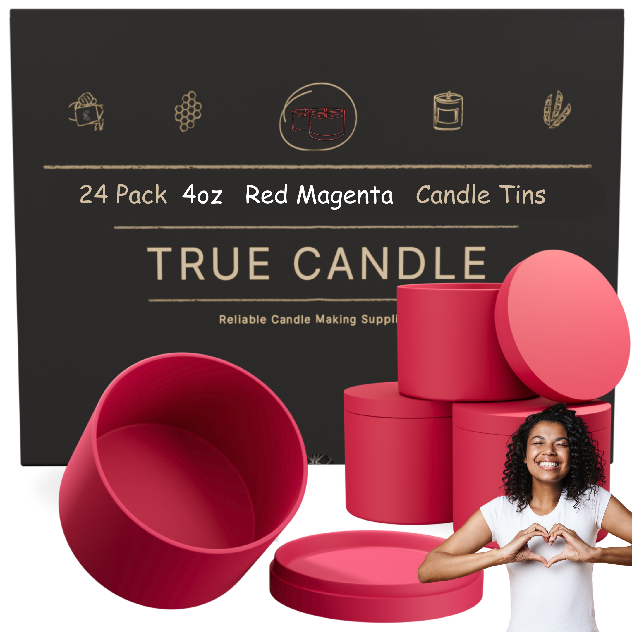 True Candle Tins - Matte White with packaging in the background. Wholesale options.