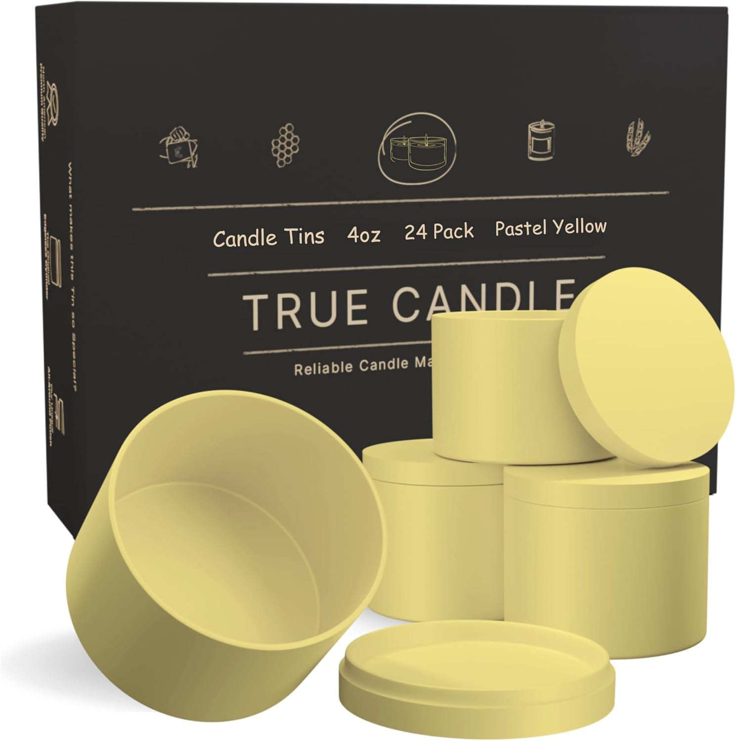 4oz Candle tins - Pastel Yellow - 24-Pack