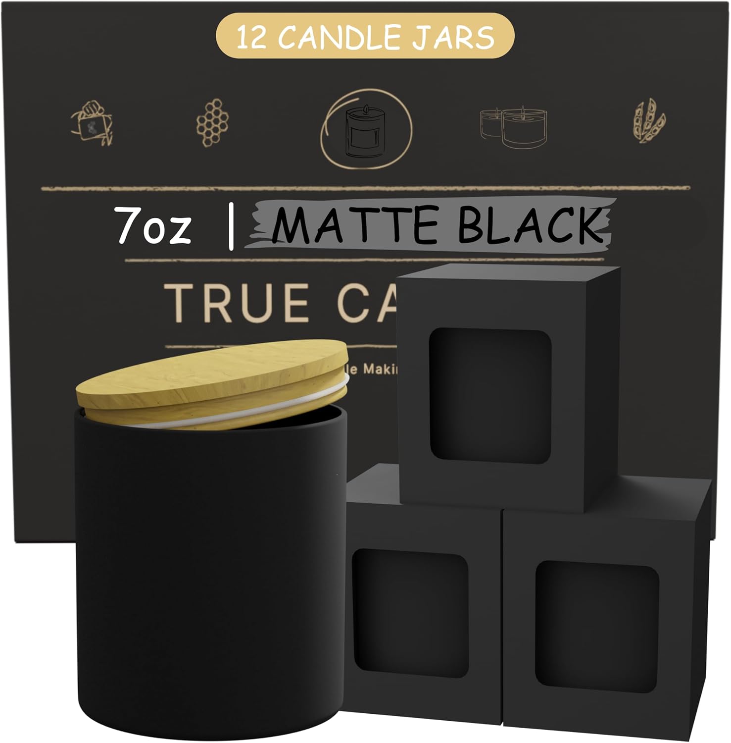 7oz Matte Black Candle Jars (12-Pack)