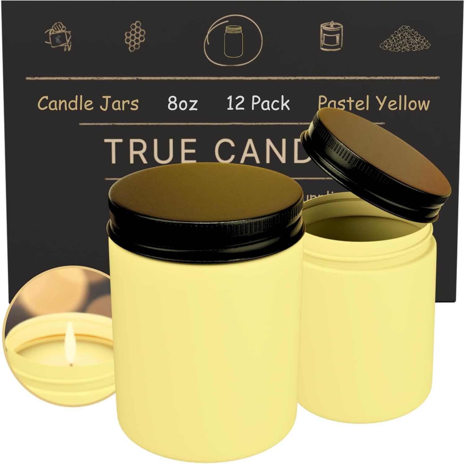 8oz Pastel Yellow Candle Jars (12-Pack)