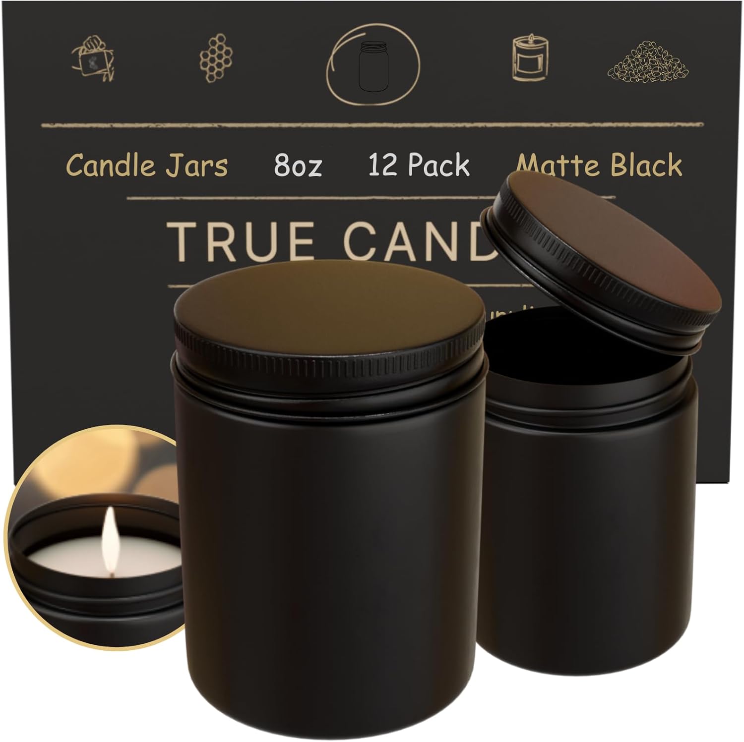 8oz Matte Black Candle Jars (12-Pack)