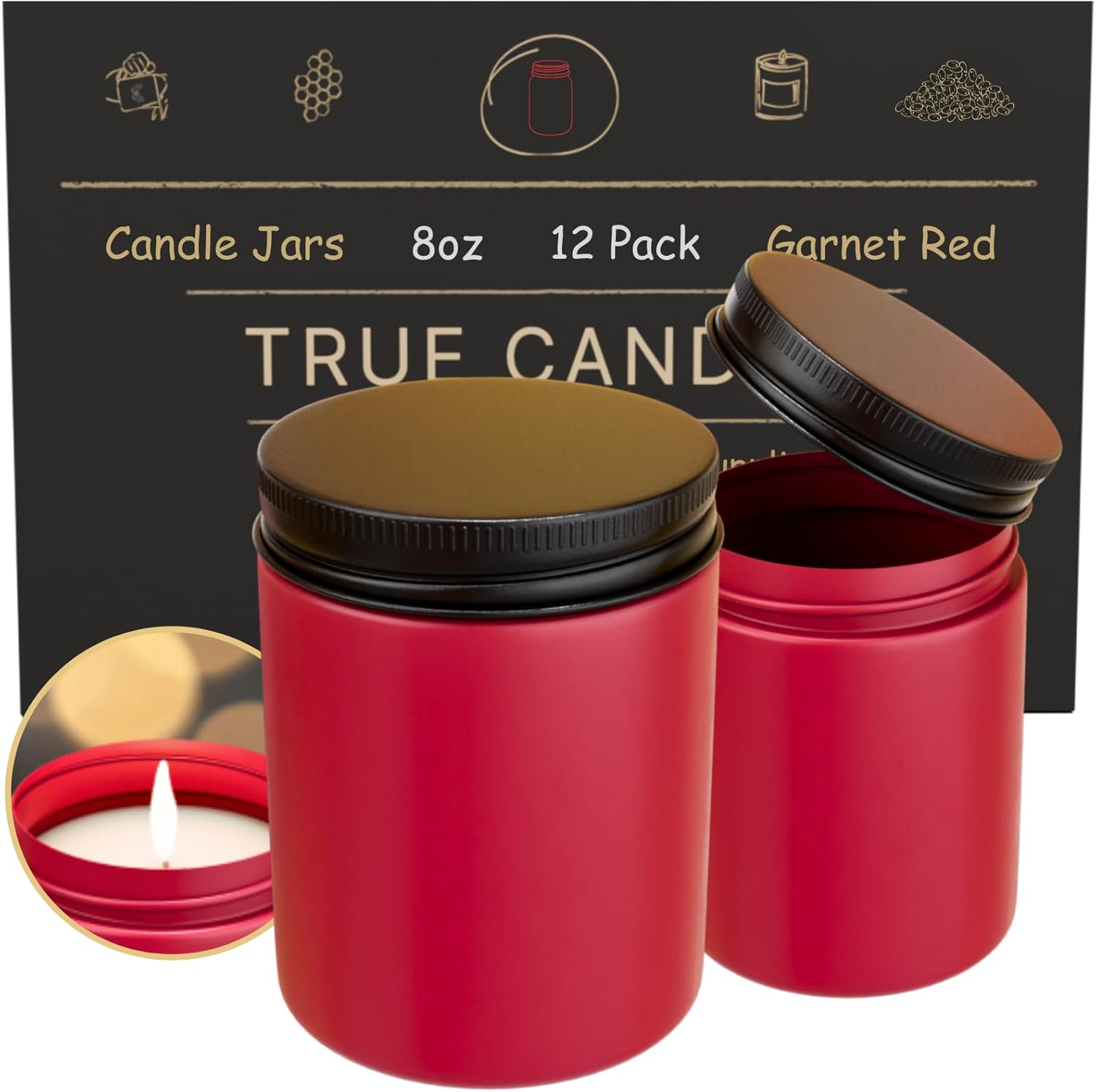 8oz Garnet Red Candle Jars (12-Pack)