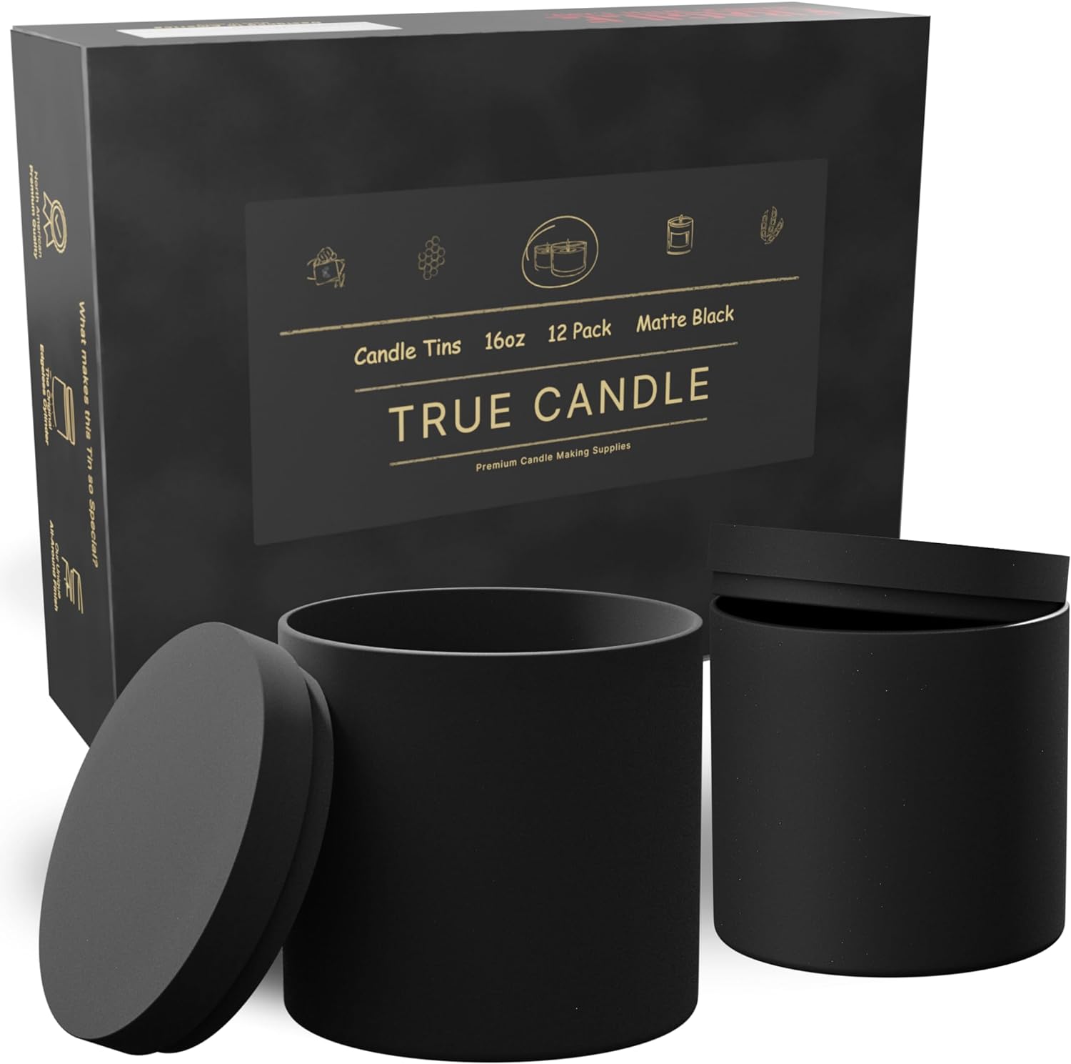 16oz Candle tins (Tall) - Matte Black - 12-Pack