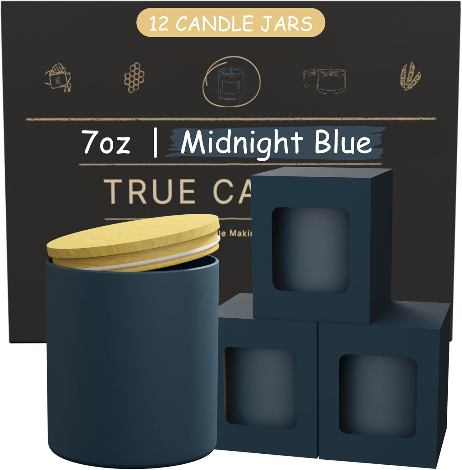 7oz Midnight Blue Candle Jars (12-Pack)